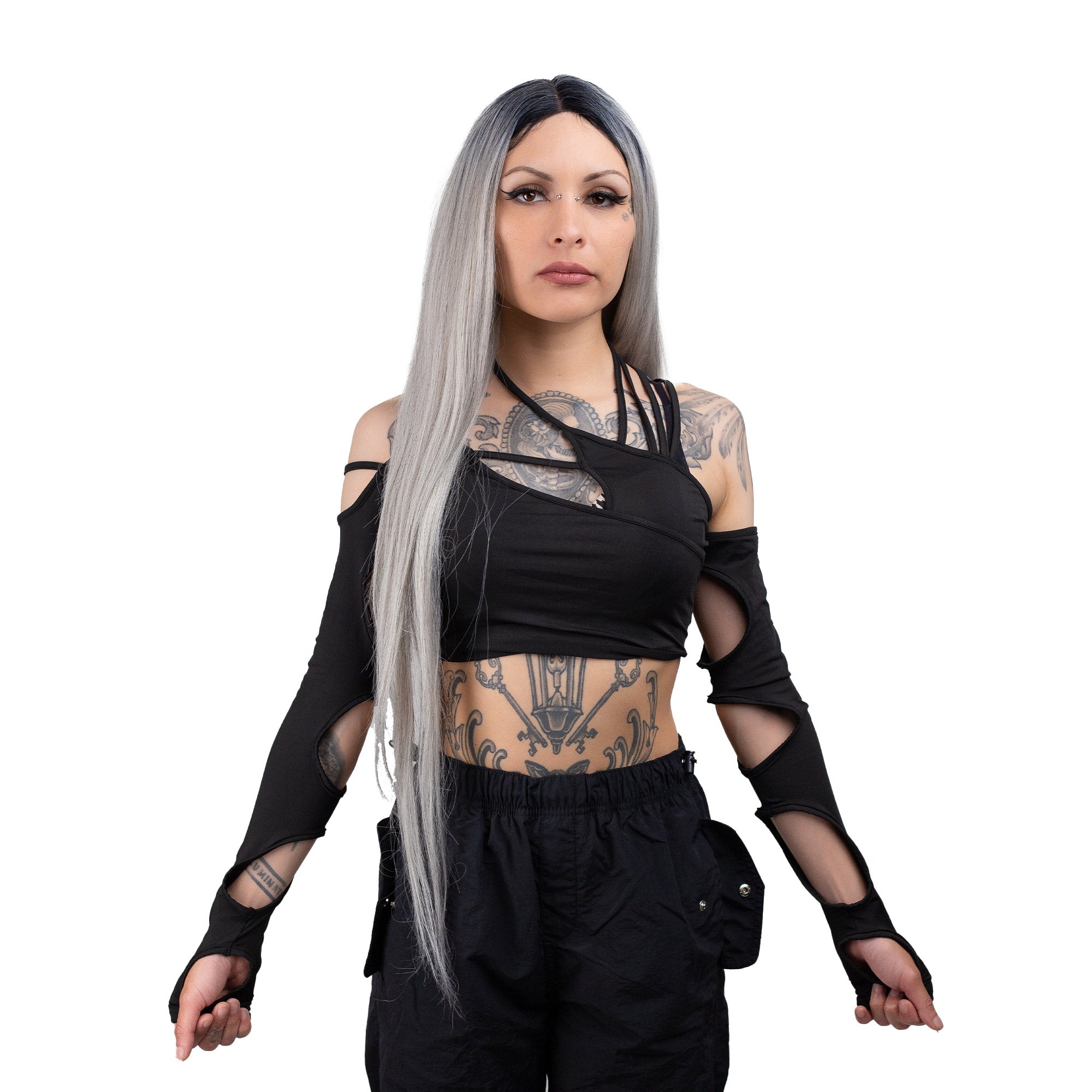 Techno Rave Cutout Long Sleeve Crop Top